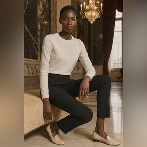 St John Sz 6 Ponte Knit Tapered Leg Pull On Ankle Pants Caviar Black $495